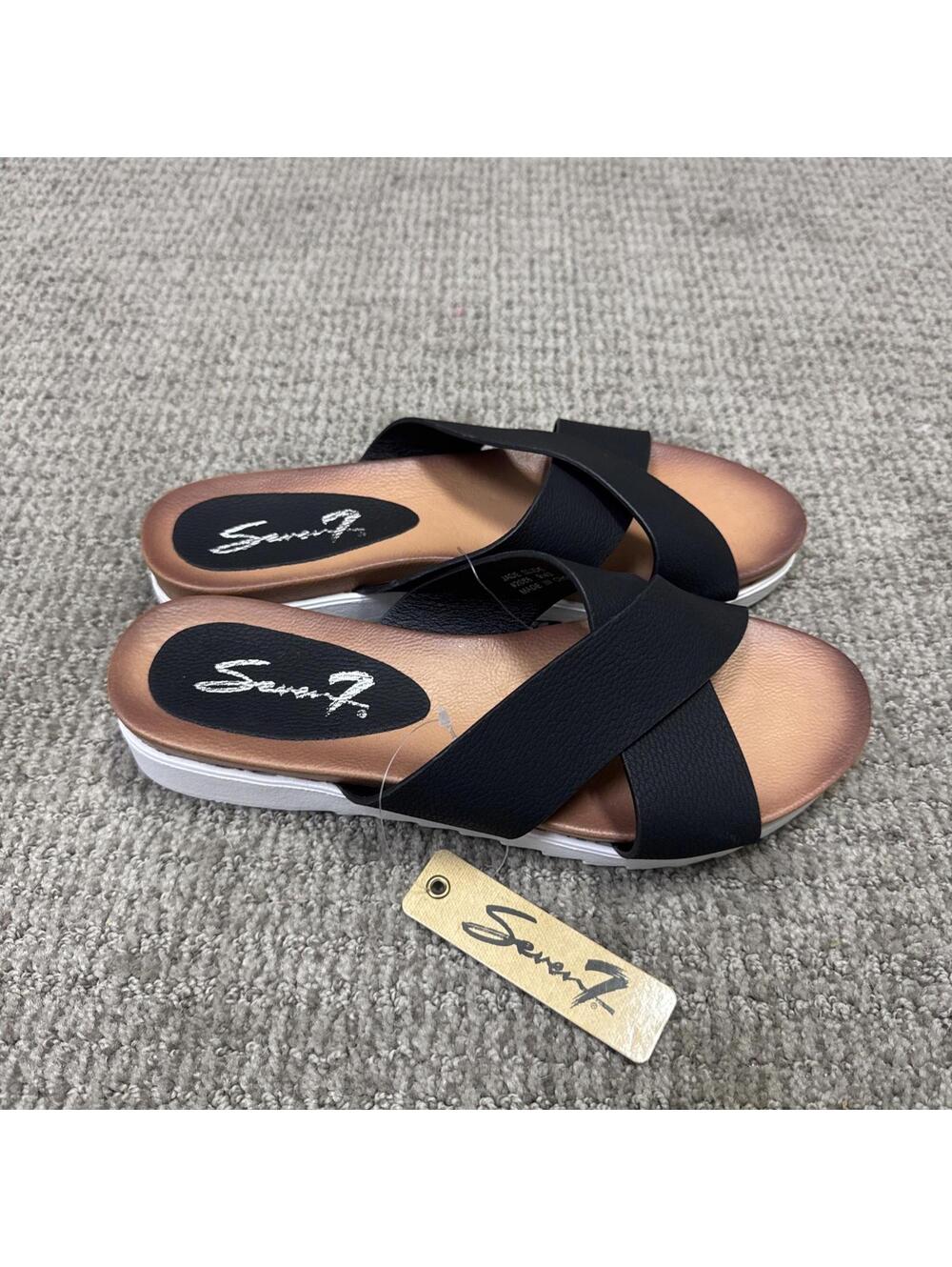 Seven7 Jade Women's Black Cross Strap Slide Sandals Size 8 New
